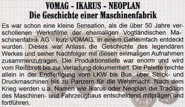 DVD Vomag Ikarus Neoplan Maschinenfabrik Plauen LKW BUS Panzer IV DDR 